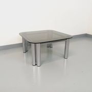 Vintage Italian Space Age square coffee table in smoked glass and chrome metal