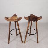 Set of 2 Spanish stools with cowhide, 1960s
