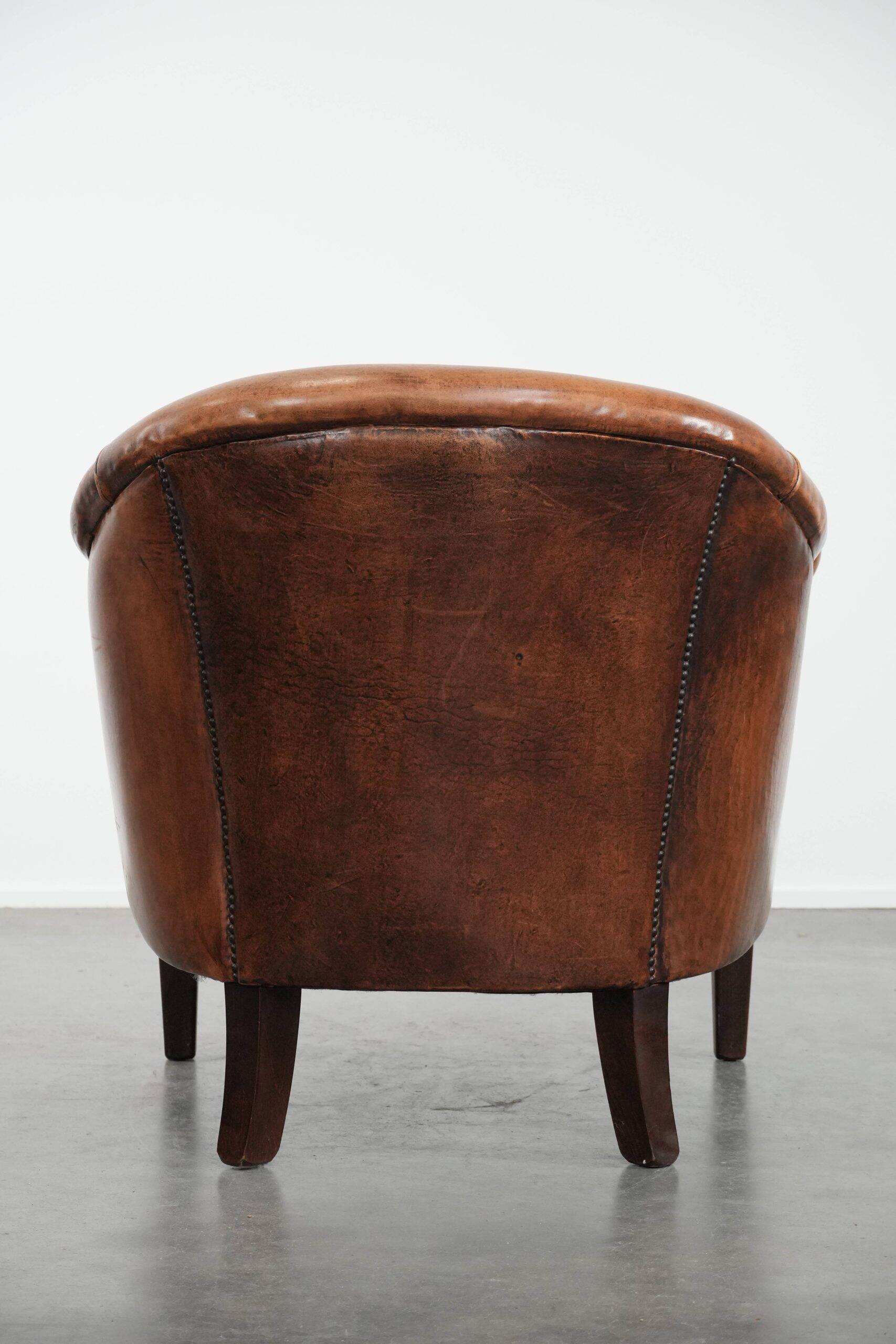 Sheepskin leather club chair with beautiful colours and comfortable seat