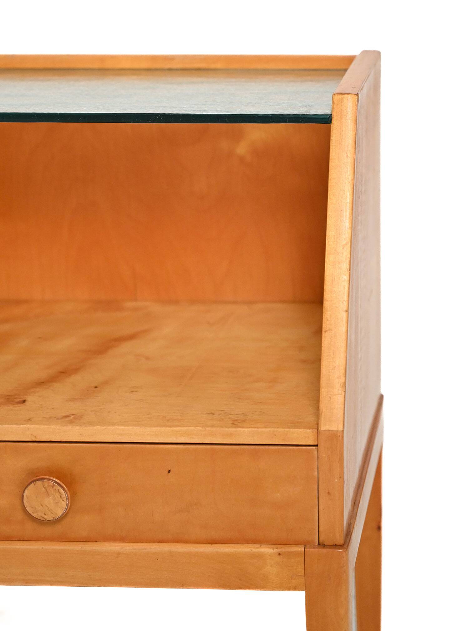 Vintage scandinavian bedside table in birch burl