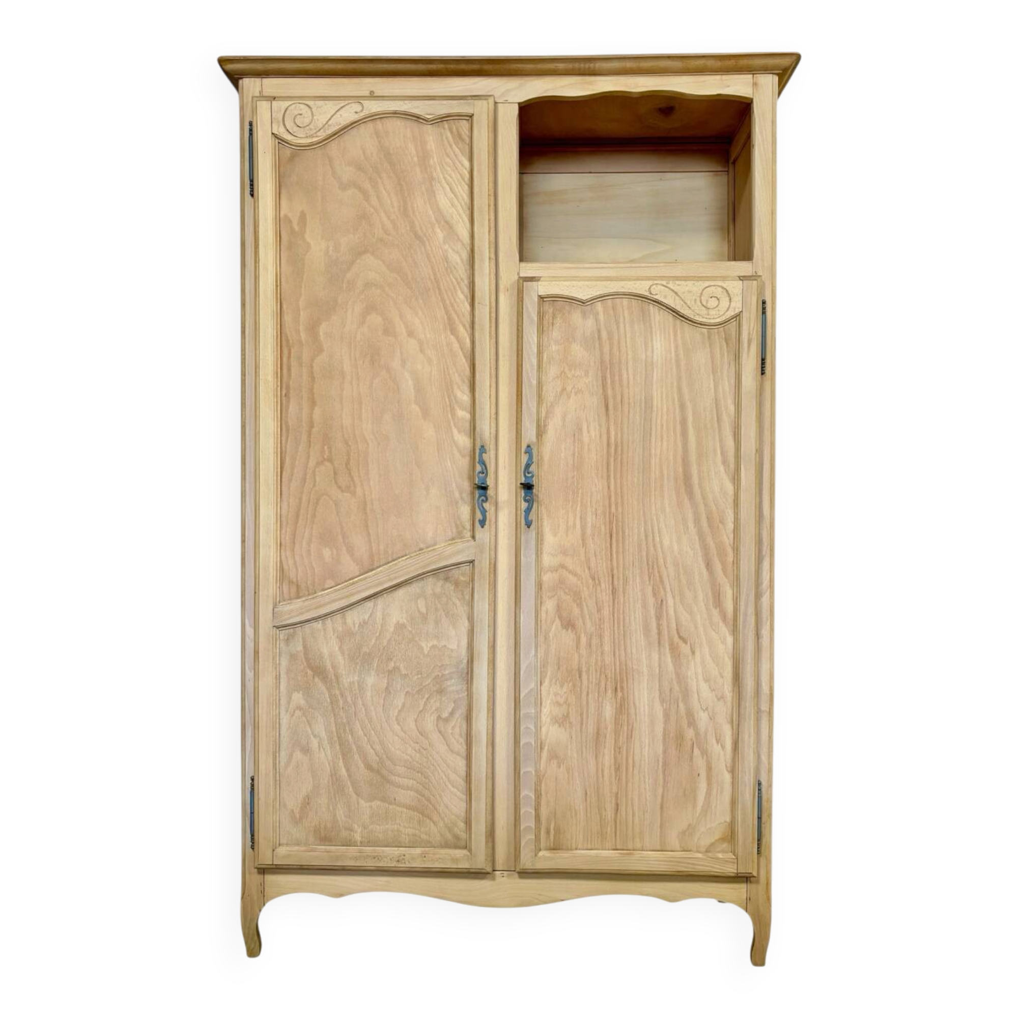 Renovated antique wardrobe – natural wood & sage green interior