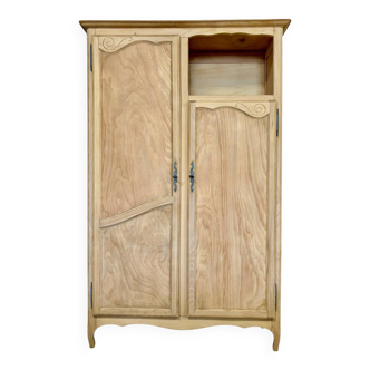 Renovated antique wardrobe – natural wood & sage green interior