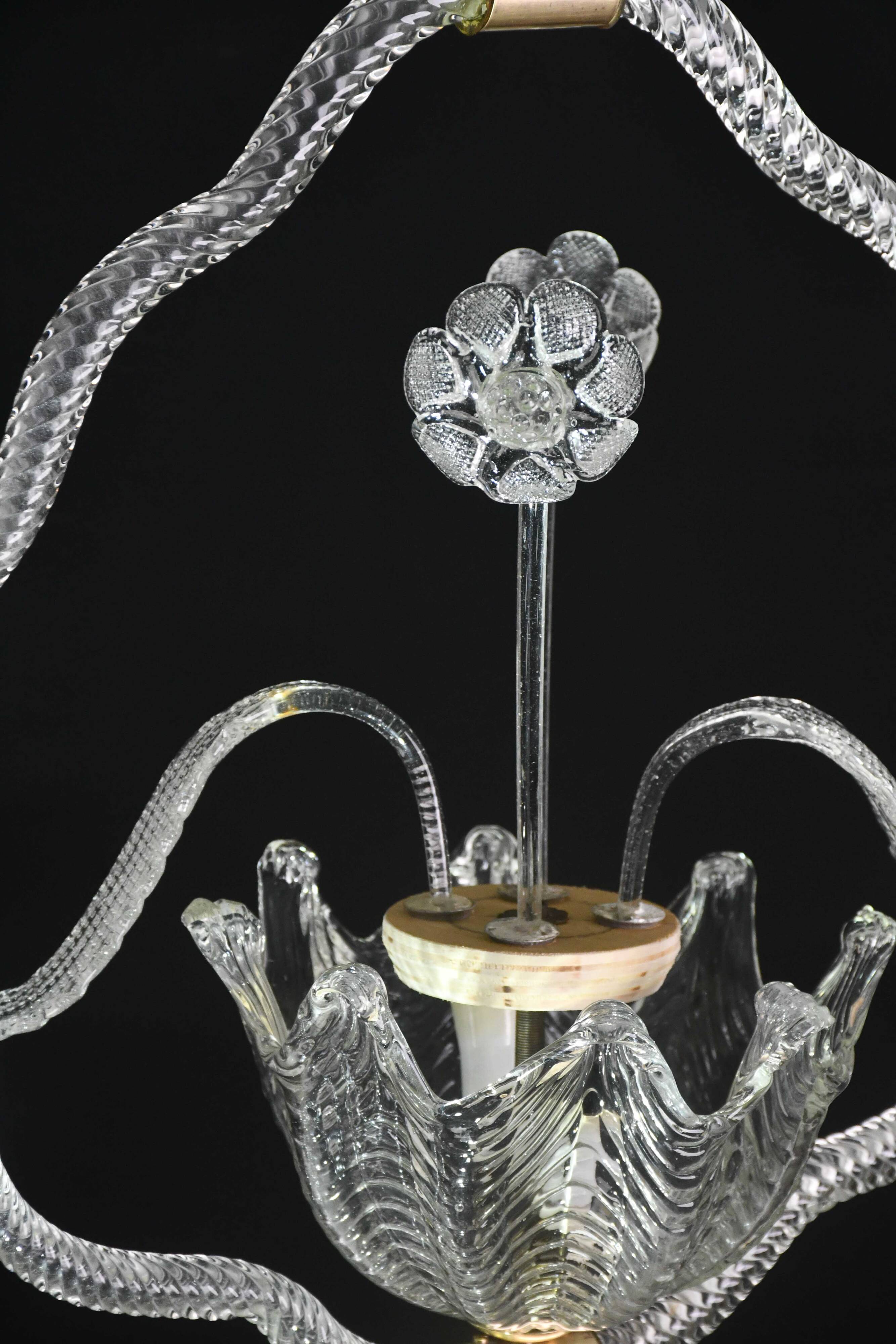 Art Deco transparent Barovier e Toso light with flowers, 1940s