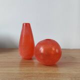 Pair of Murano vases by Seguso - Vintage Corroso glass in orange.