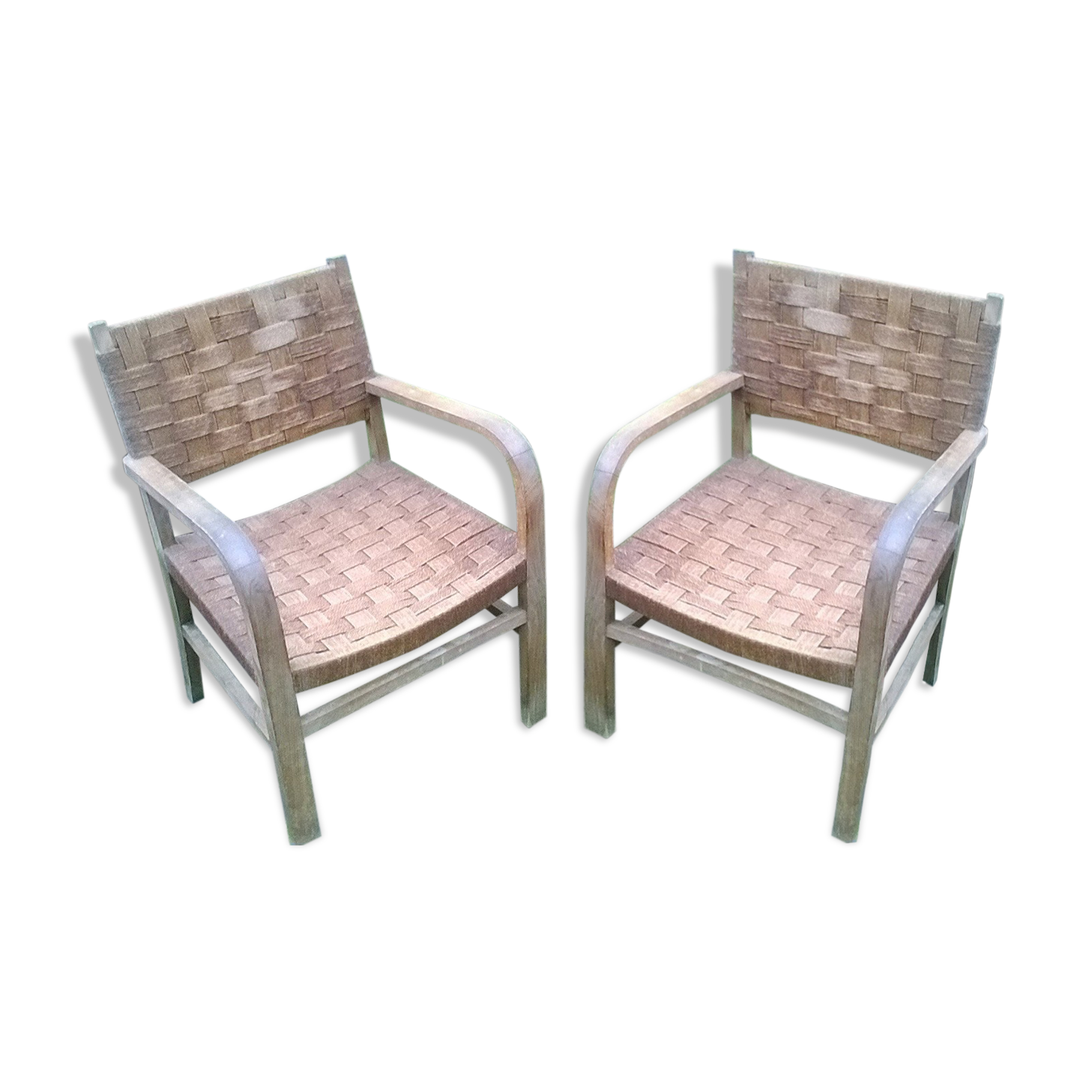 Braided rope and oak armchairs 50