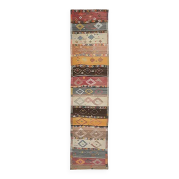 1970s vintage Turkish handmade wool and cotton orange runner rug 101x426