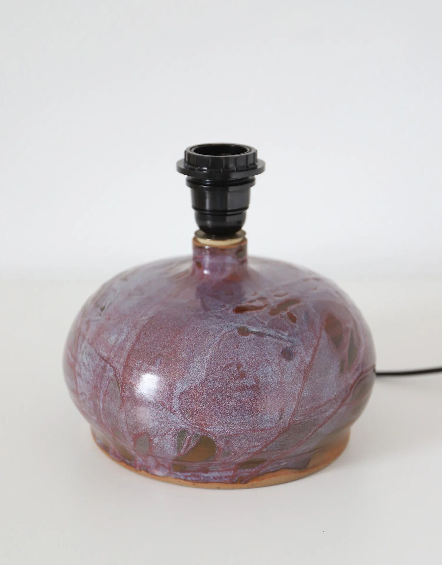 Recycled vintage lamp — handmade plum ceramic and antique floral lampshade