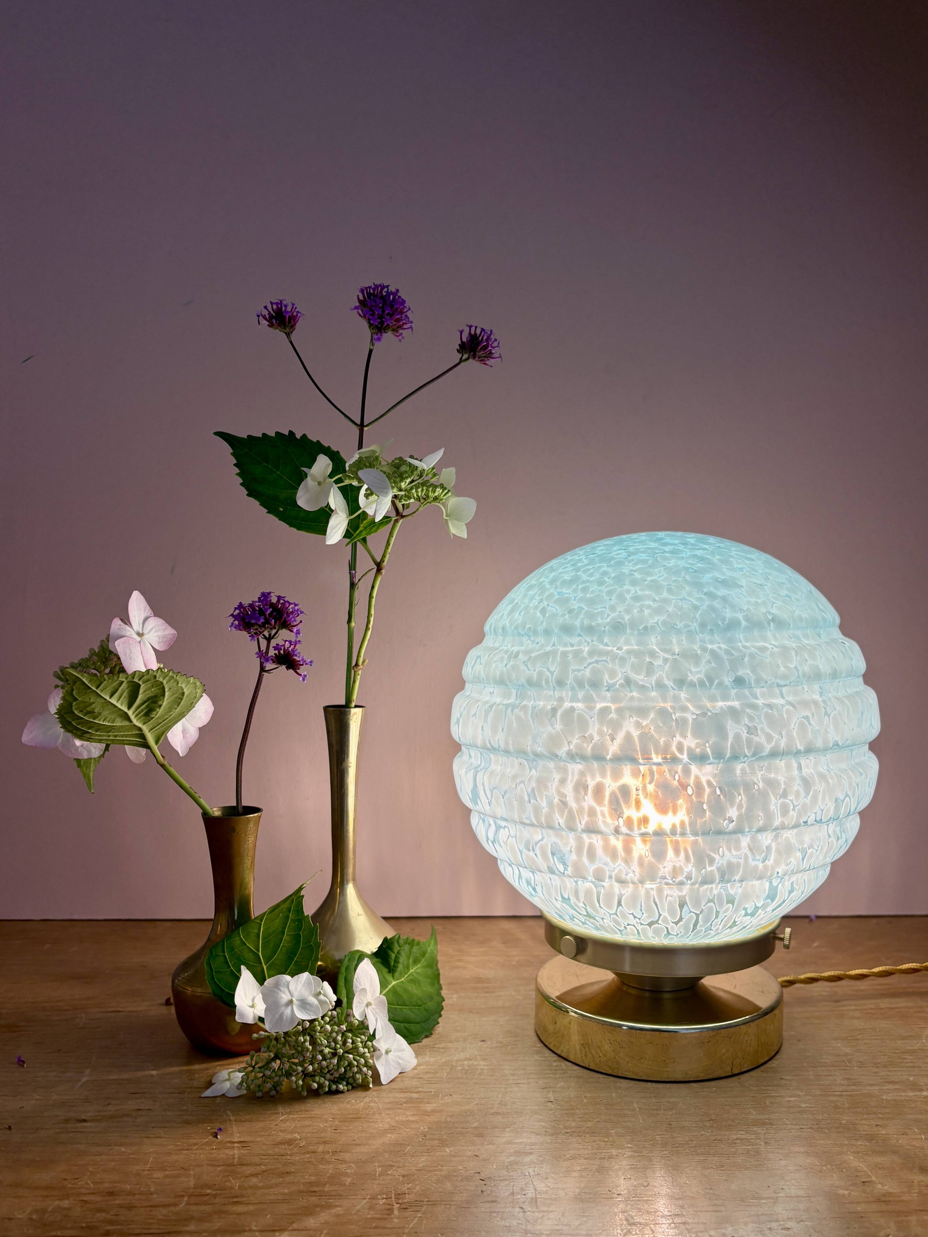 Vintage blue glass globe table lamp from Clichy