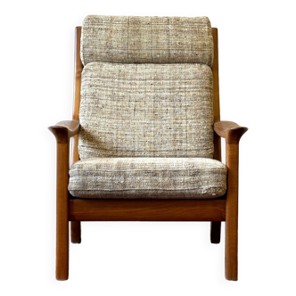 Teak chair with headrest, design j.kristensen, denmark 1960s, vintage