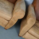 Pair of French Cognac Moustache Back Leather Club Chairs, 1940s