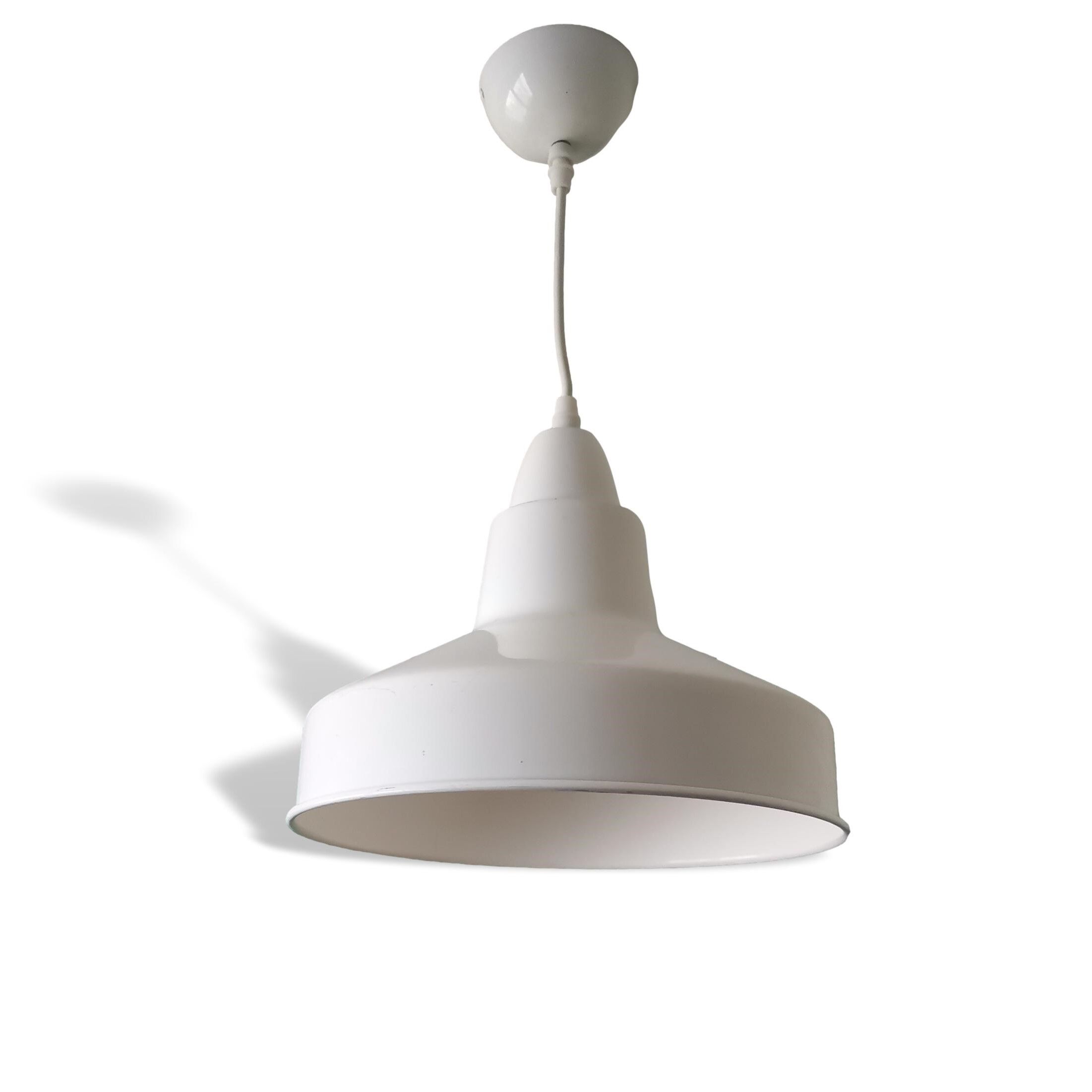 Scandinavian Industrial glossy white aluminium hanging lamp 1980s