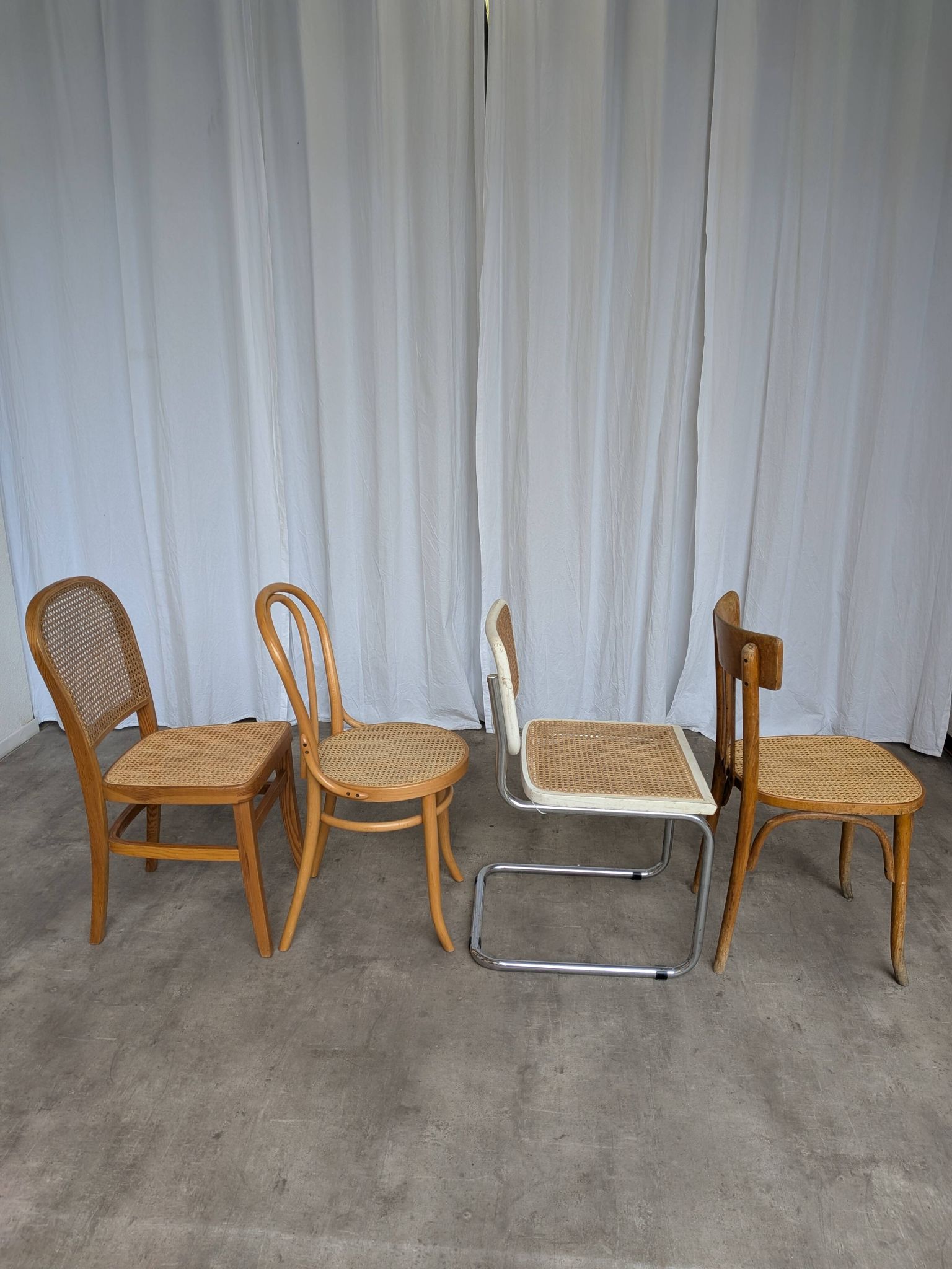 Set of 4 Mix & Match Dining Chairs with Cane Seat / Mid-Century Dining Furn
