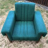 Duo of vintage armchairs with green fabrics.