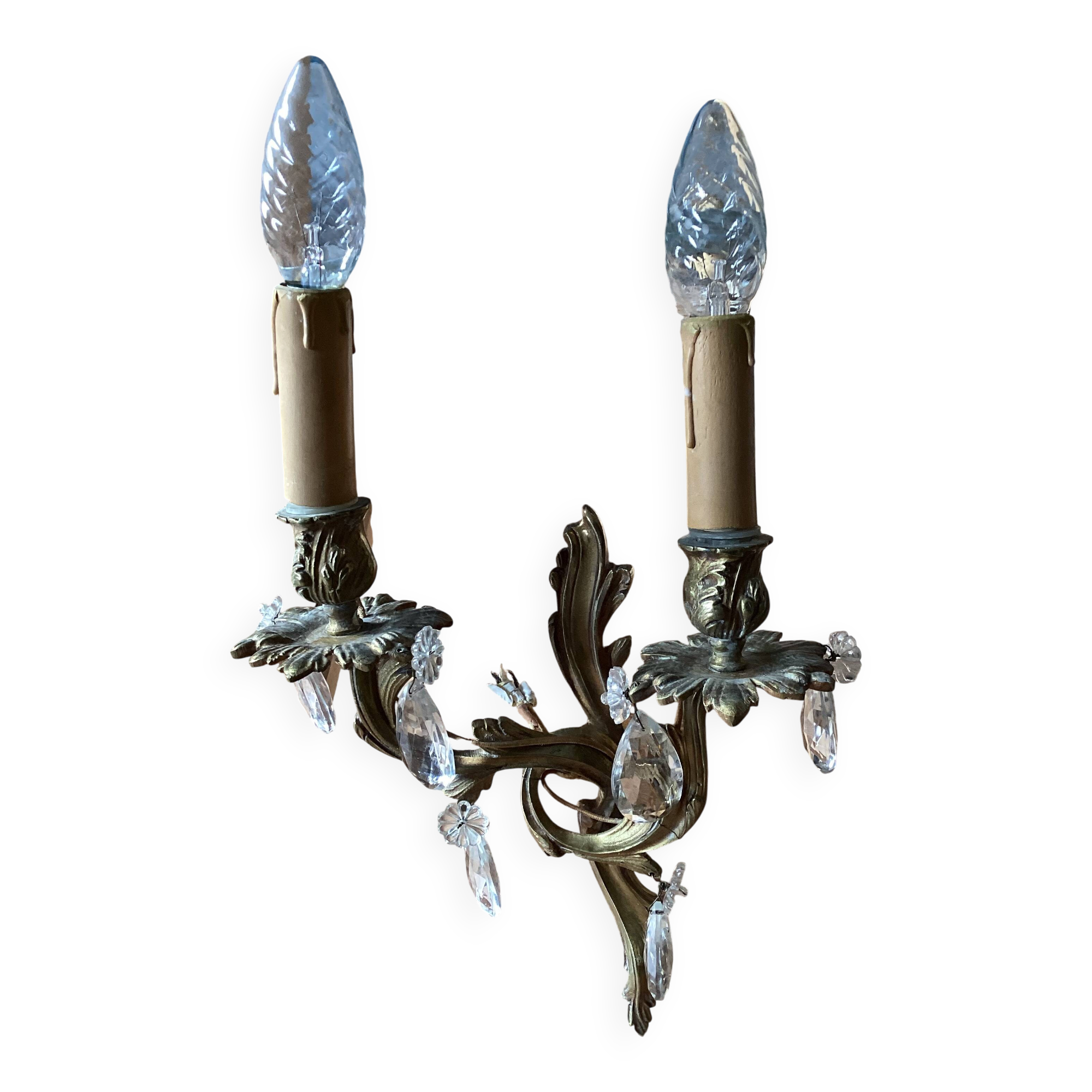 Pair of wall sconces with pendants – Louis XV / Rococo style – Metal