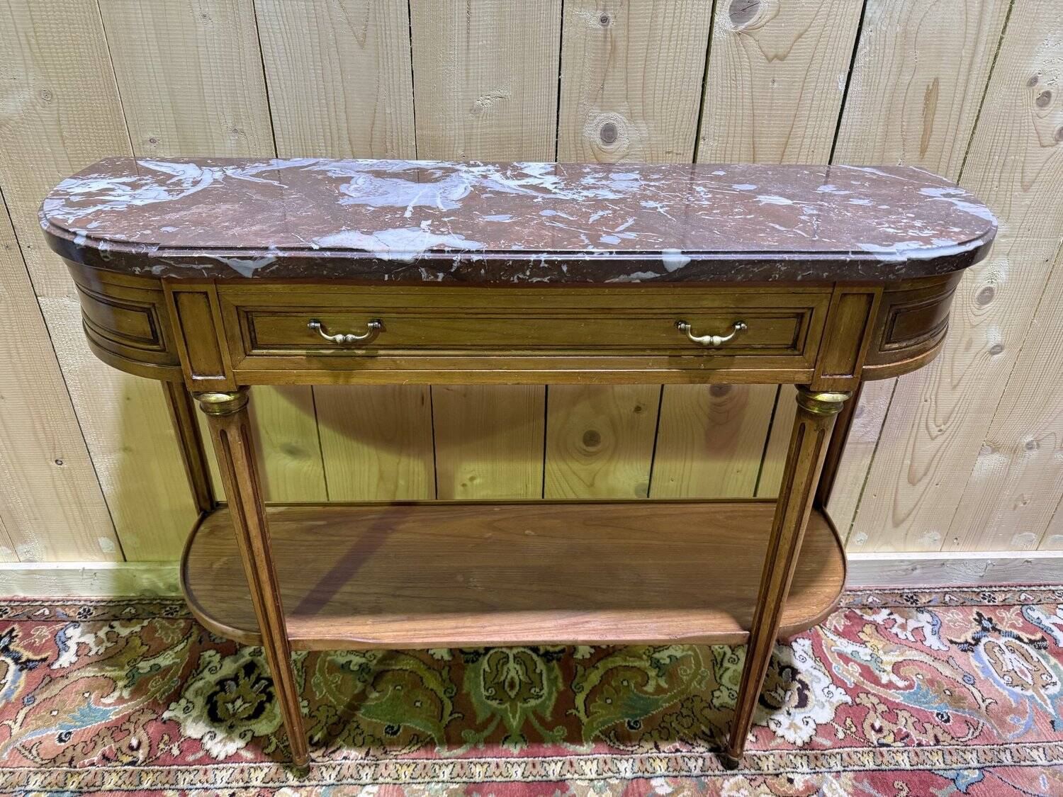 Louis XVI style console in marble and cherry wood.