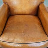 Ensemble de 2 fauteuils en cuir de mouton avec finition passepoil noir