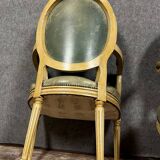 Pair of Louis XVI Cabriolet Armchairs with Medallion Backs in Limed Wood, 19th Century