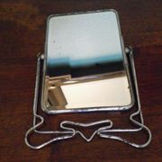 Two-foot barber mirror, suspension mode, beveled, chrome metal - 70s -