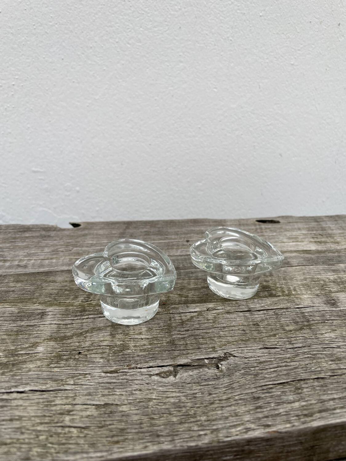 Pair of vintage glass heart candle holders