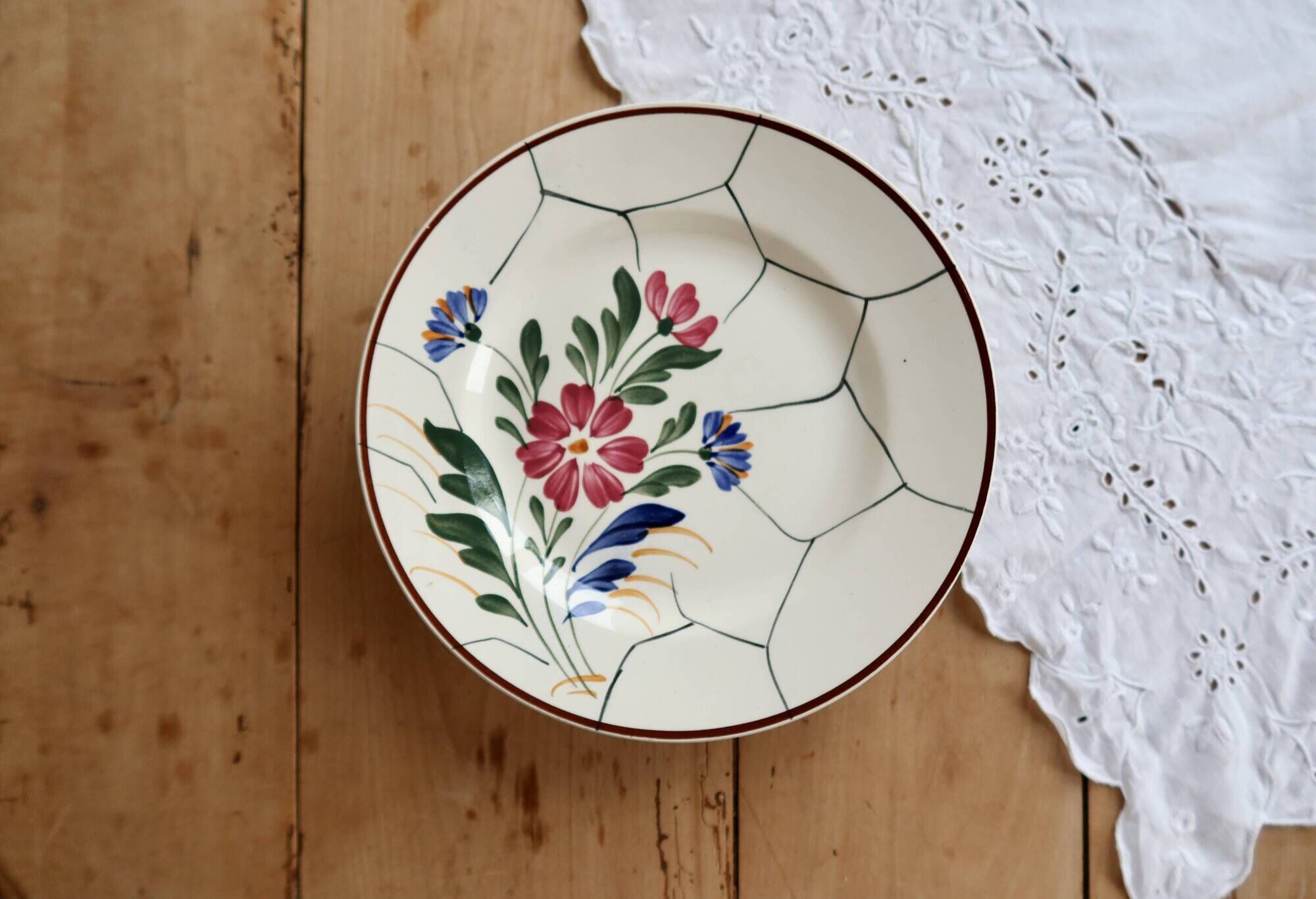 Vintage faience compote from Saint-Amand, model Maurice – Floral decoration
