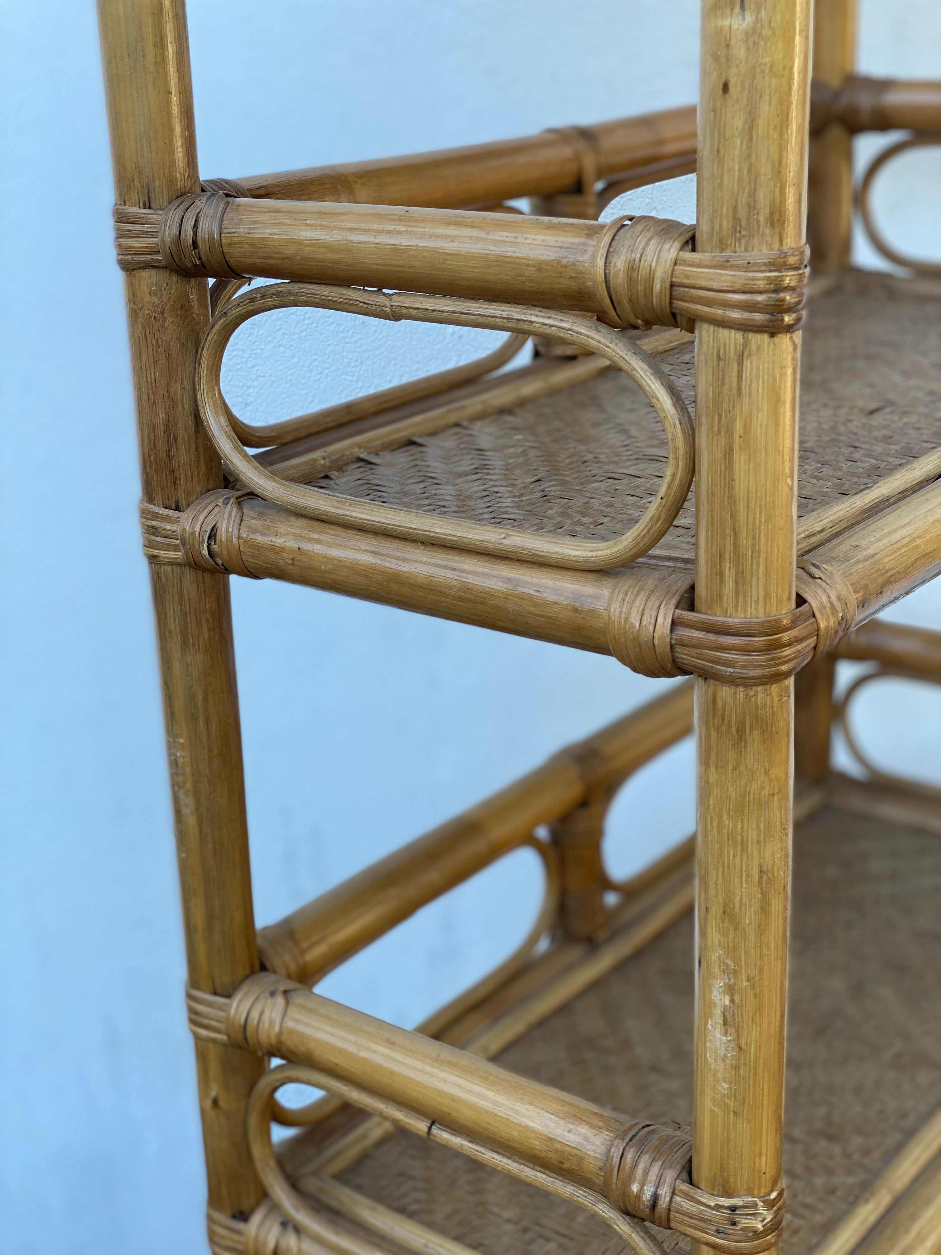 Vintage italian bamboo and rattan shelving unit