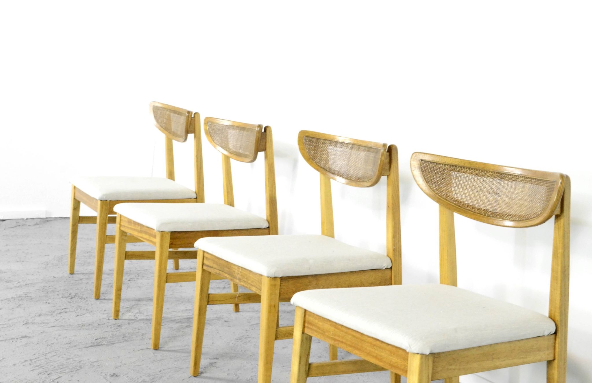 Very Rare Set Of 4 Vintage Midcentury Teak And Cane Bergere Chairs