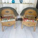 Vintage rattan lounge: one bench, two armchairs