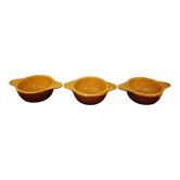 3 two-tone stoneware bowls with handles
