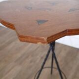 Pedestal table in wood and metal, handcrafted 1950