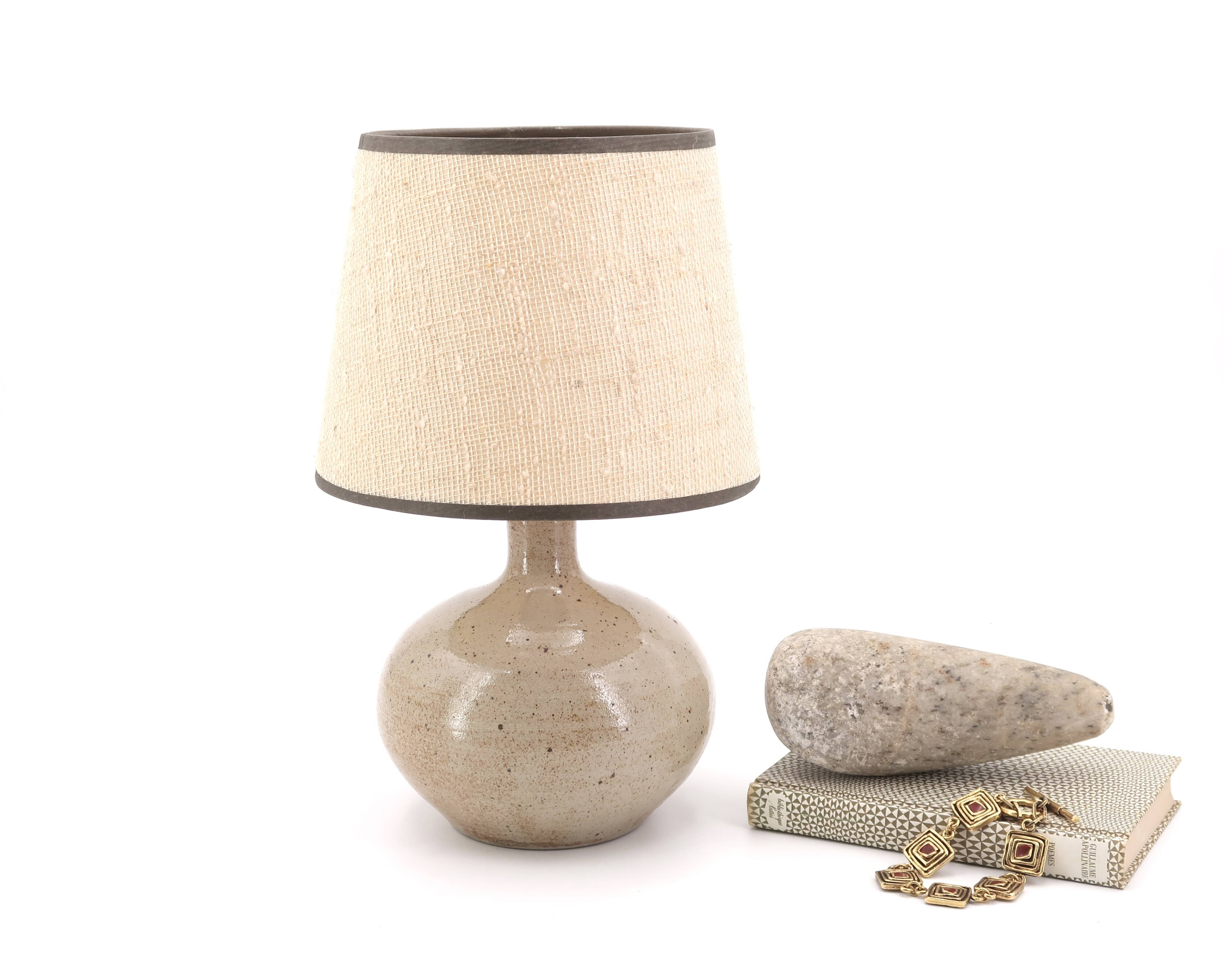 Beige ceramic lamp, beige lampshade, 70s