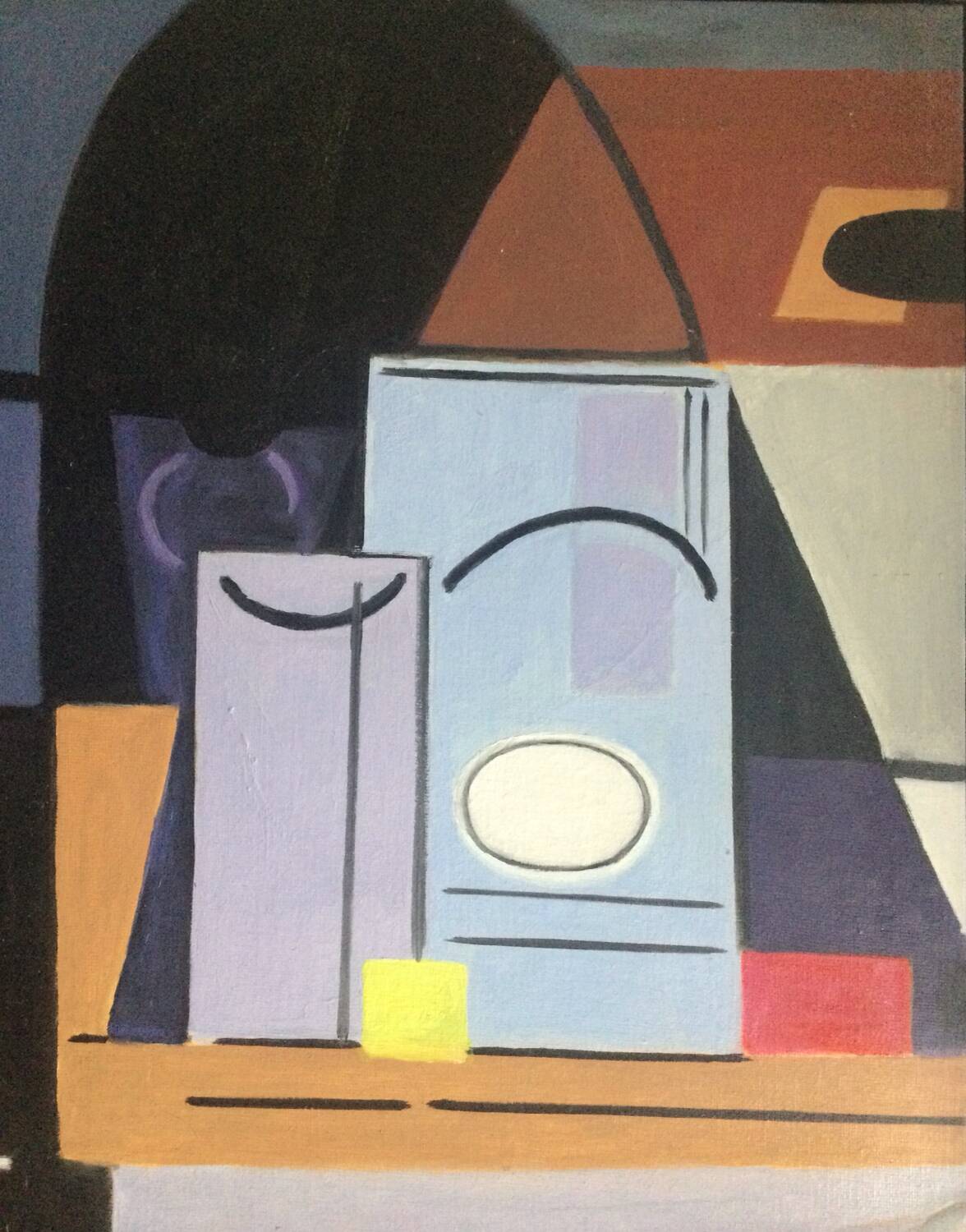 Oil on canvas board, Neo-Cubist composition