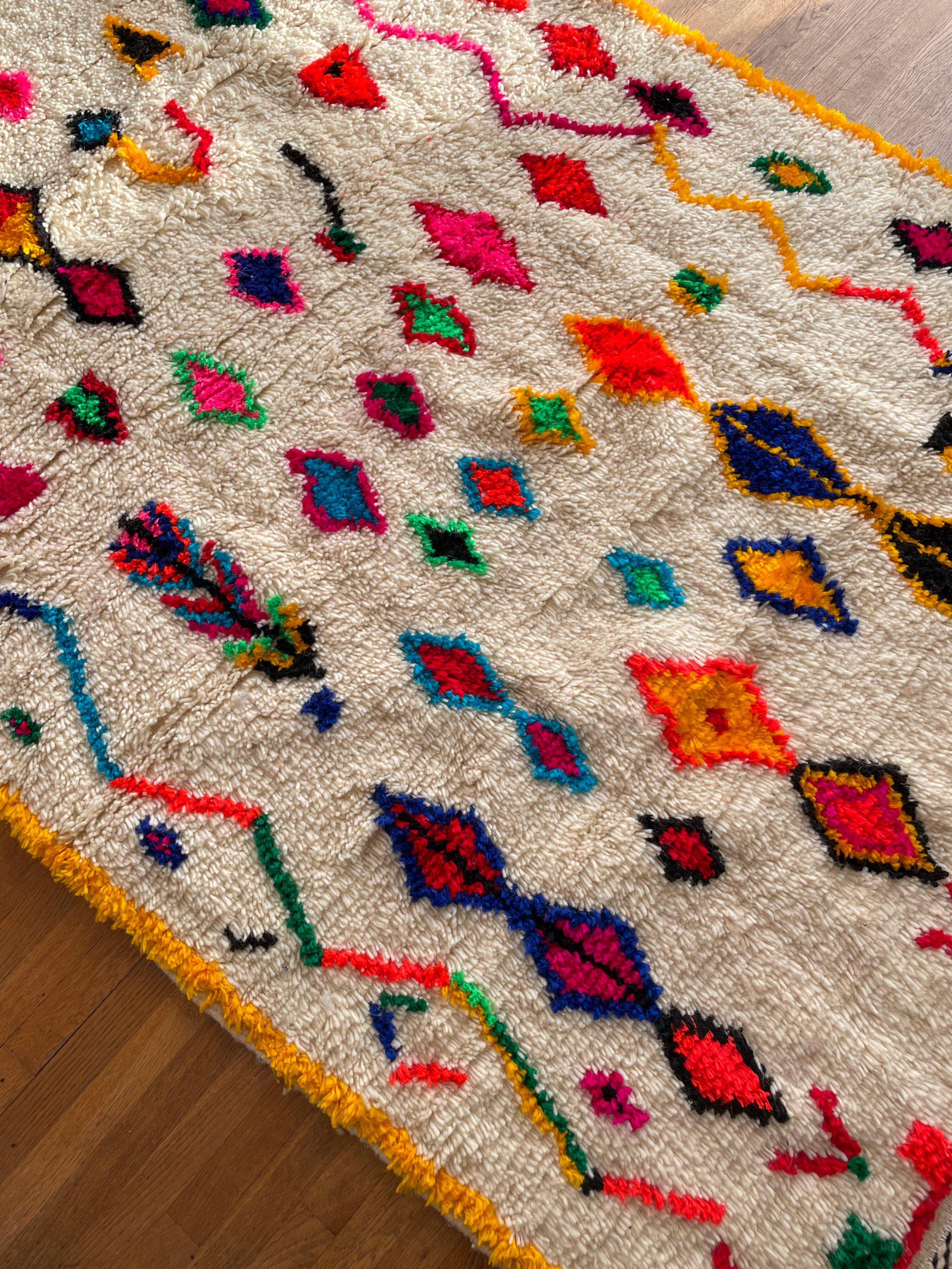 Moroccan Berber carpet Azilal multicolored and fluorescent