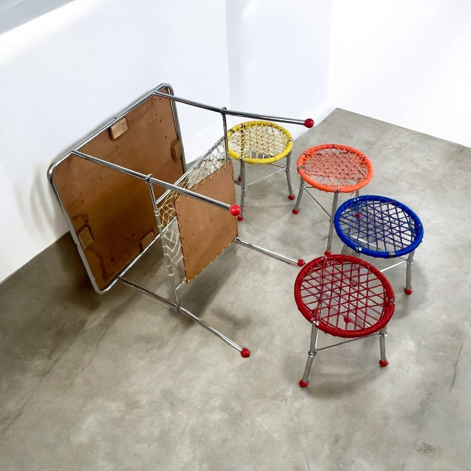 60s Kids Table with 4 Colourful Folding Chairs – Vintage Children Furniture Set