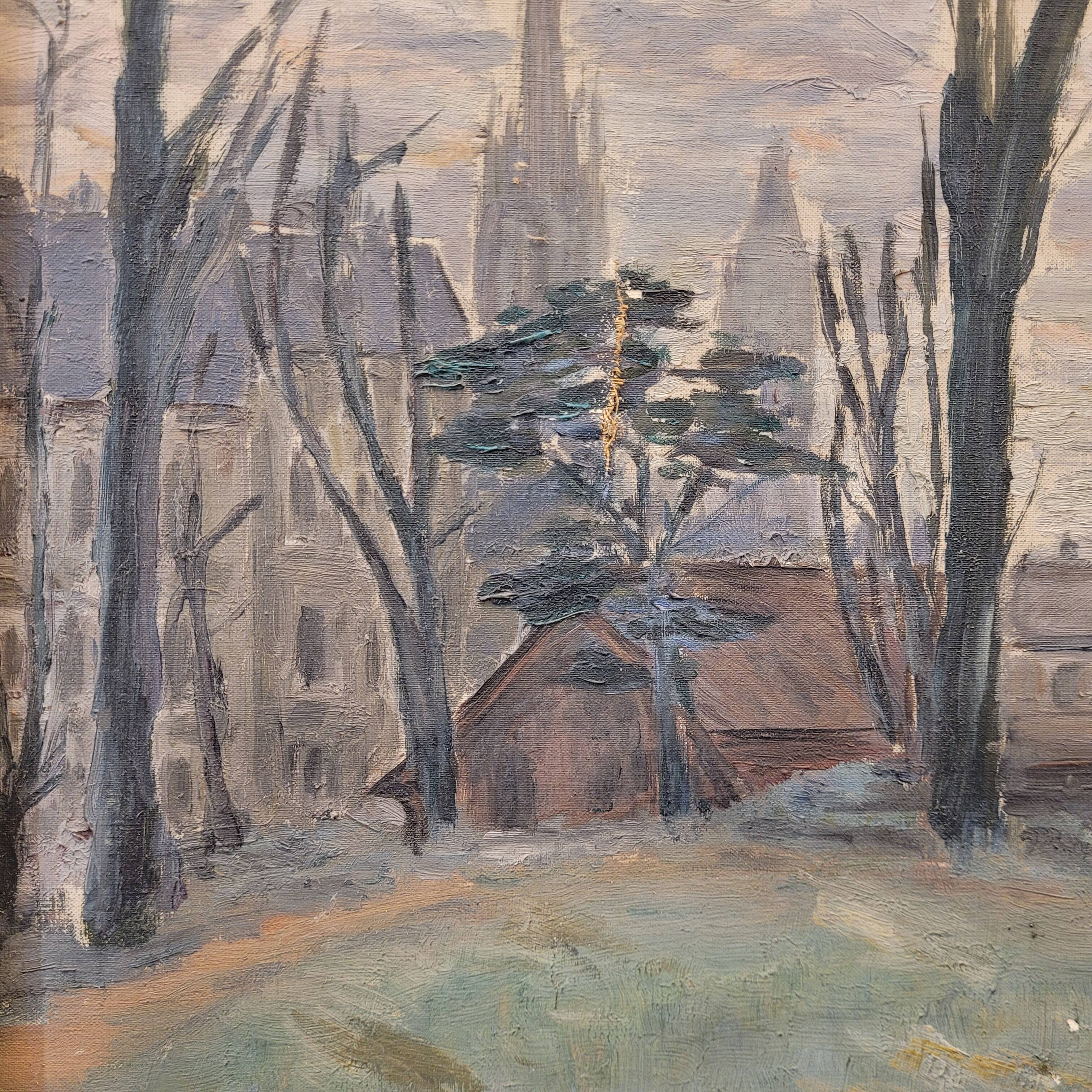 Oil on the link “Vista urbana en invierno”, Firmado “Henry Savoye”, pps. s. XX - France