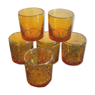 Set de 6 verres ambrés en verre soufflé