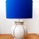Longwy faience lamp with custom blue shade