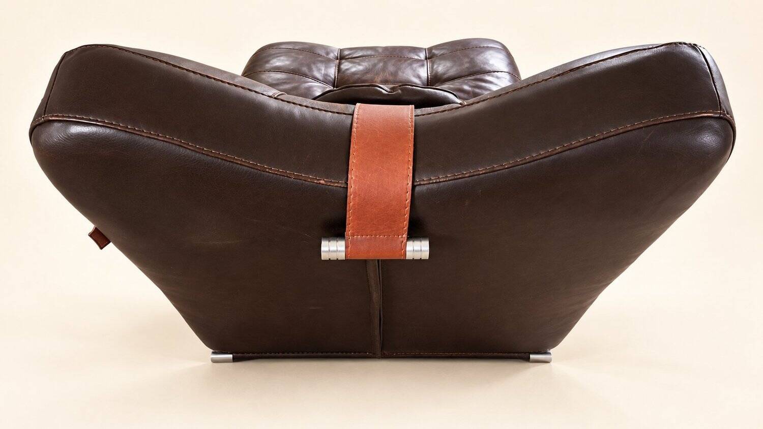70s design chaise longue, chocolate leather, tufted, profile S.