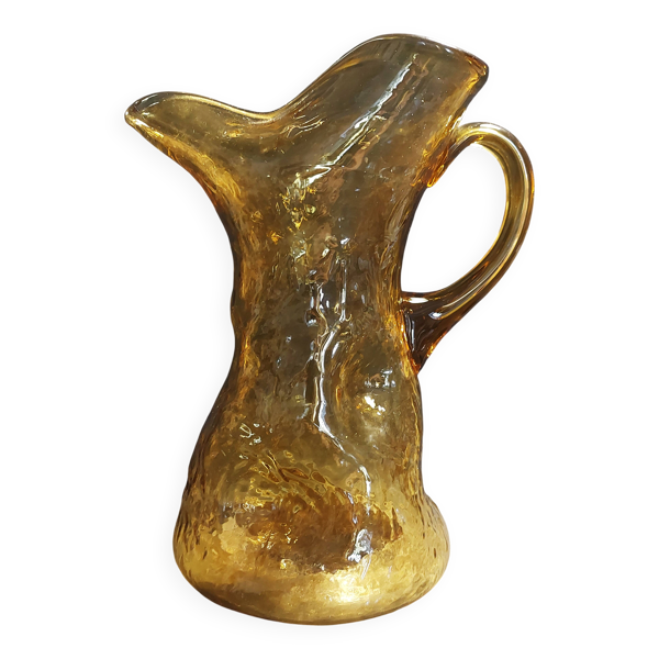 Carafe pichet vintage verre texturé jaune