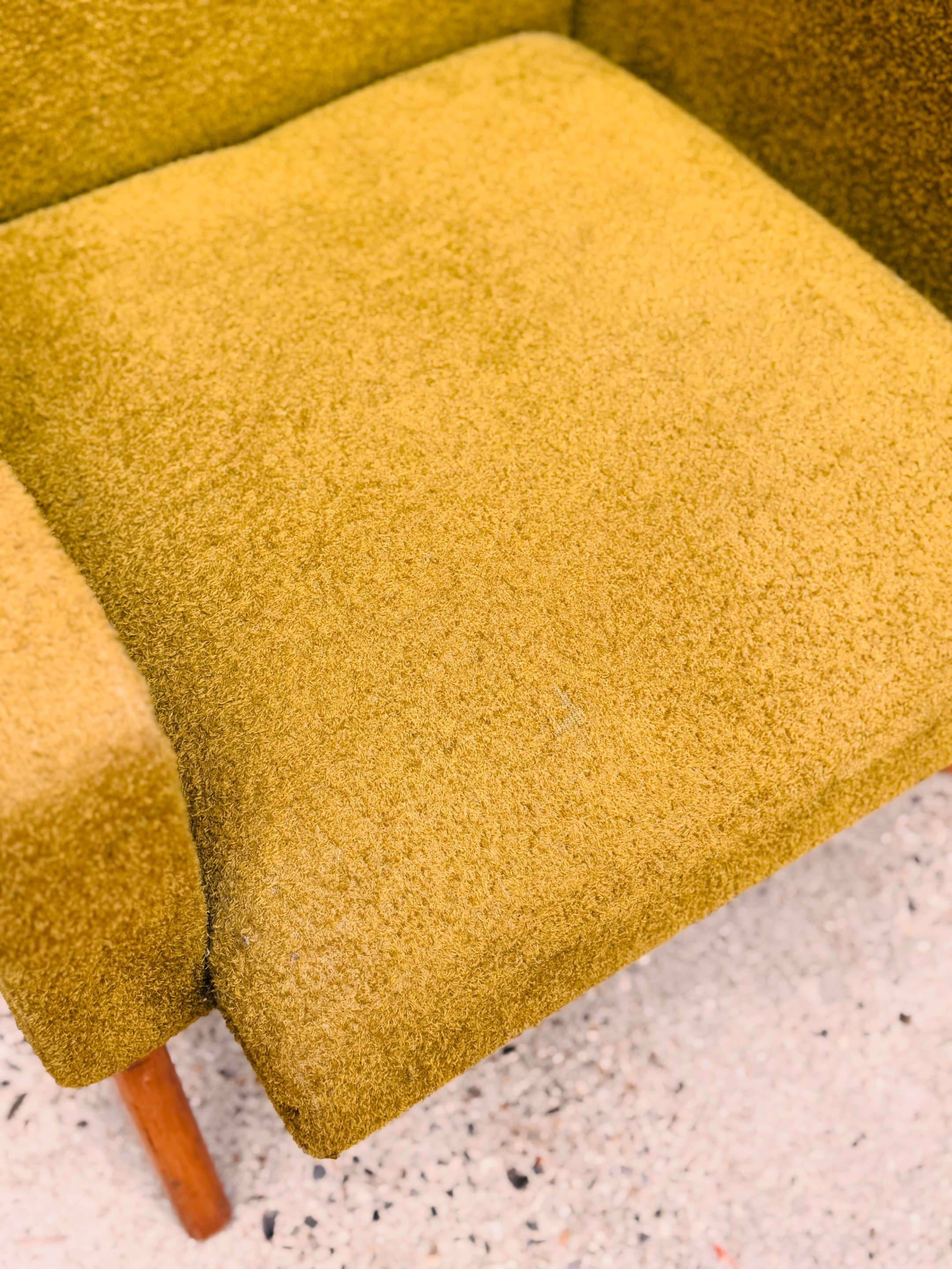 Vintage 60s armchair in cumin yellow terry fabric