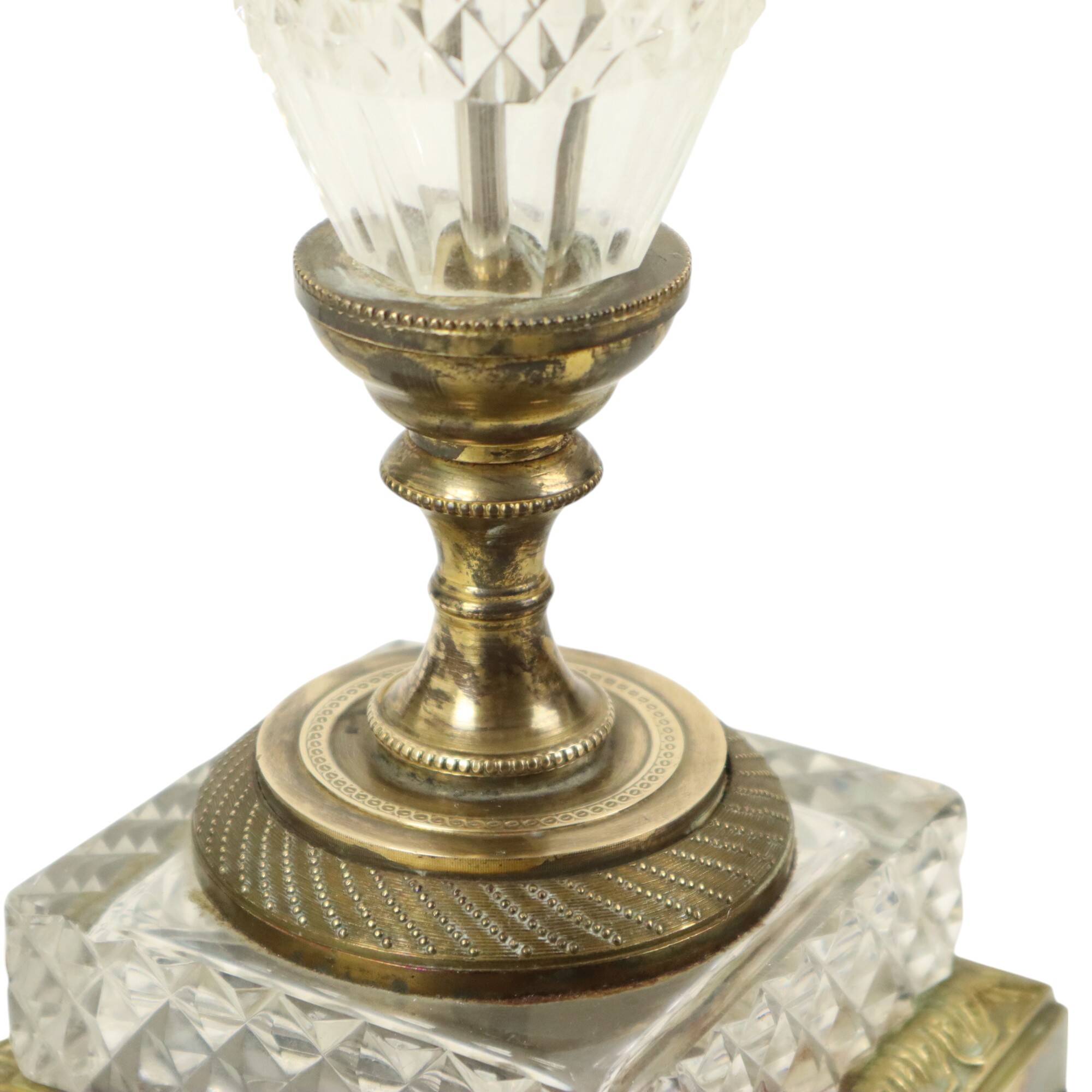 Empire Table Lamp Cut Crystal Diamond Pattern Gilded Bronze
