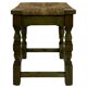 Vintage wooden stool straw seat 70s minimalist design in green