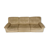 Old 3-seater beige leather sofa designed by Carl Larsson De Sede, vintage 80s