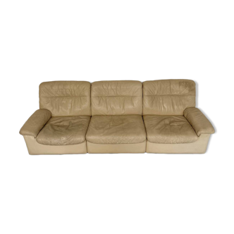 Ancien canapé 3 places cuir beige design Carl Larsson  De Sede vintage 80