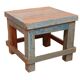 Old small workshop bedside table in Burmese teak original blue patina / ideal in fifth wheel p