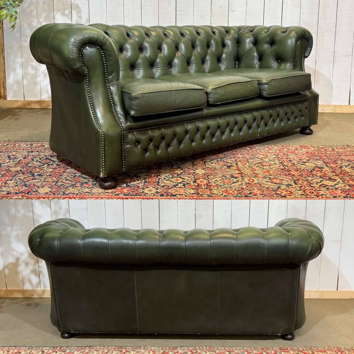1970s leather Chesterfield three-seater sofa