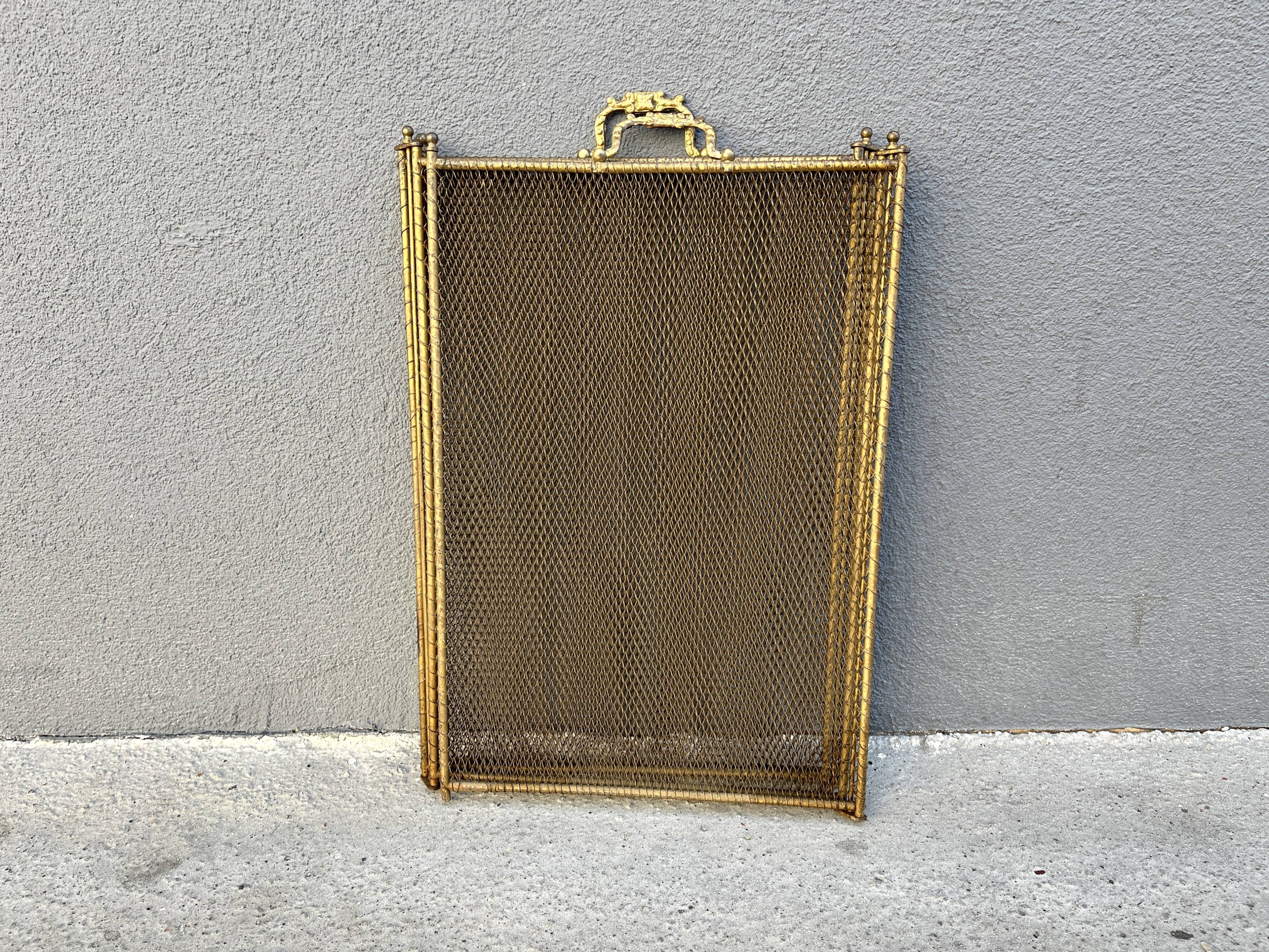 Old 19th century fireplace screen, old 4-panel spark arrester