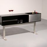 Stunning Willy Rizzo bar / sideboard in black & stainless steel, Italy 1969
