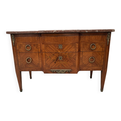 Commode Louis XVI en marqueterie de bois de placage XX siècle