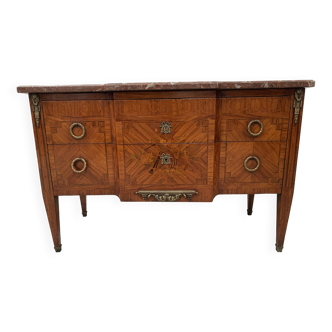 Commode Louis XVI en marqueterie de bois de placage XX siècle
