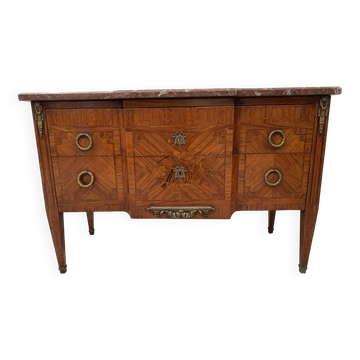 Louis XVI chest of drawers in wood veneer marquetry, 20th century